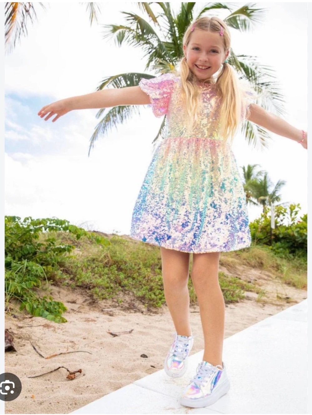 LOLA + the boys pink Sequin ombré Rainbow Shift Dress for Kids Euc size 10